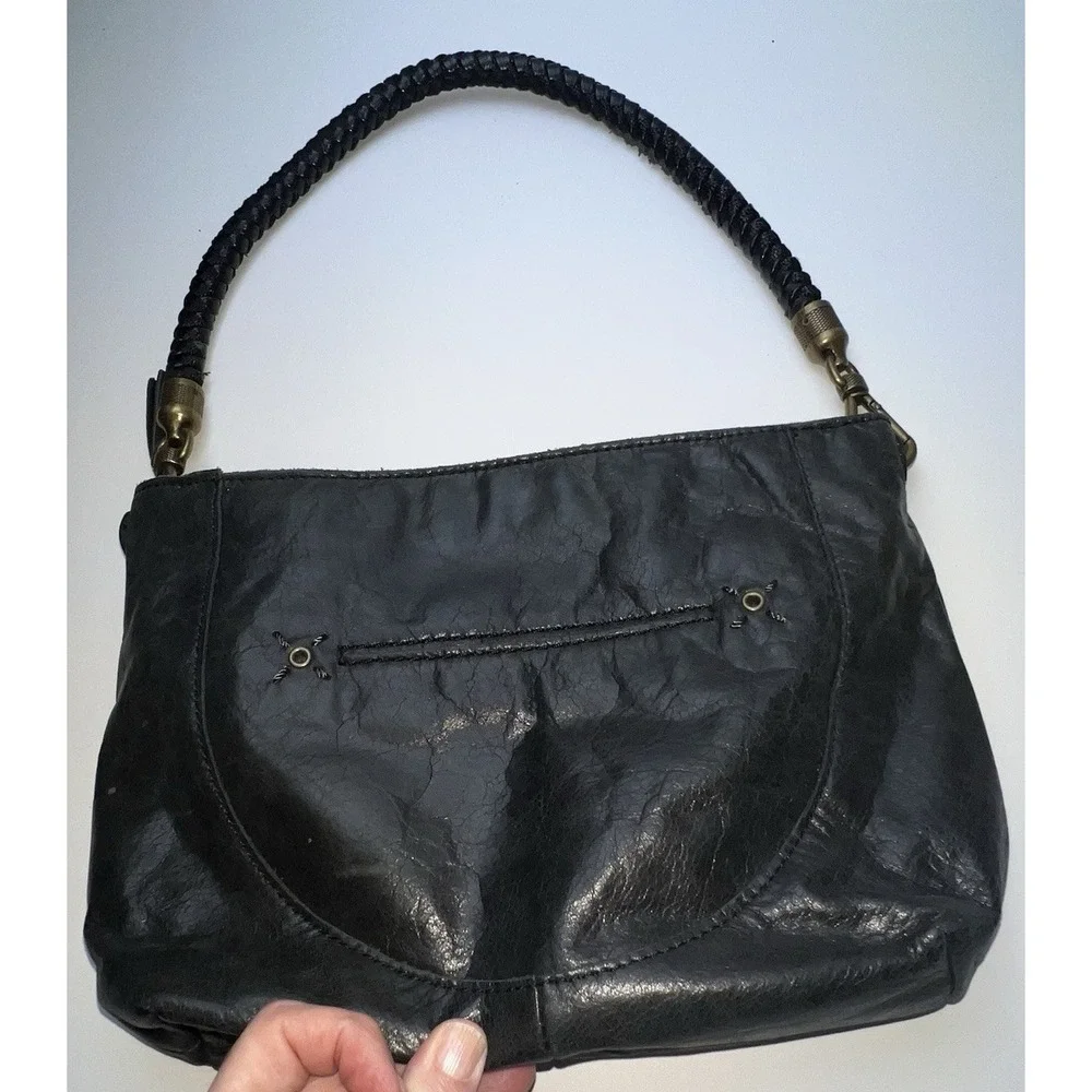 The Sak Indio Leather Demi Shoulder Bag Black Boho Tote DAMAGED Braided Strap